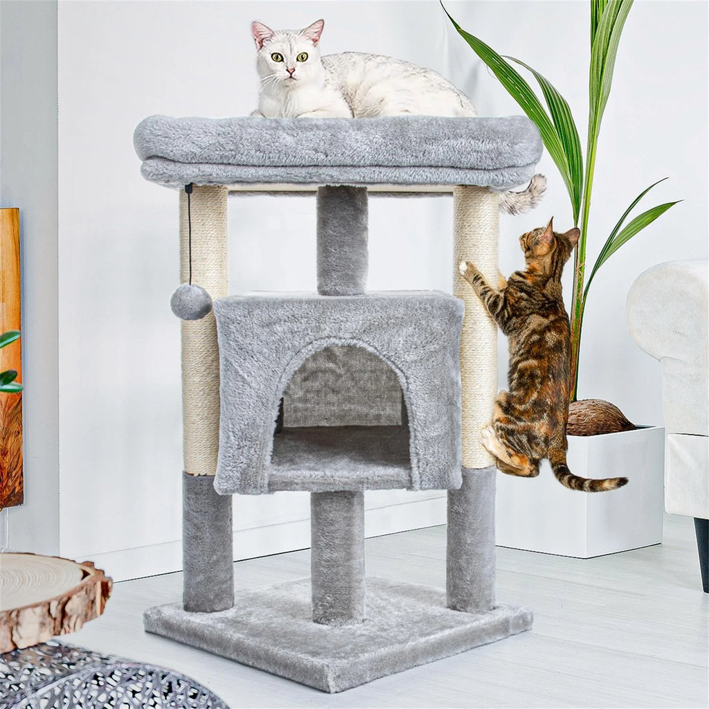 Pefilos 29" Cat Tree Tower for Indoor Cats Cat Condo with Sisal Scratching Posts, Plush Perch, Cat Bed Furniture, Gray