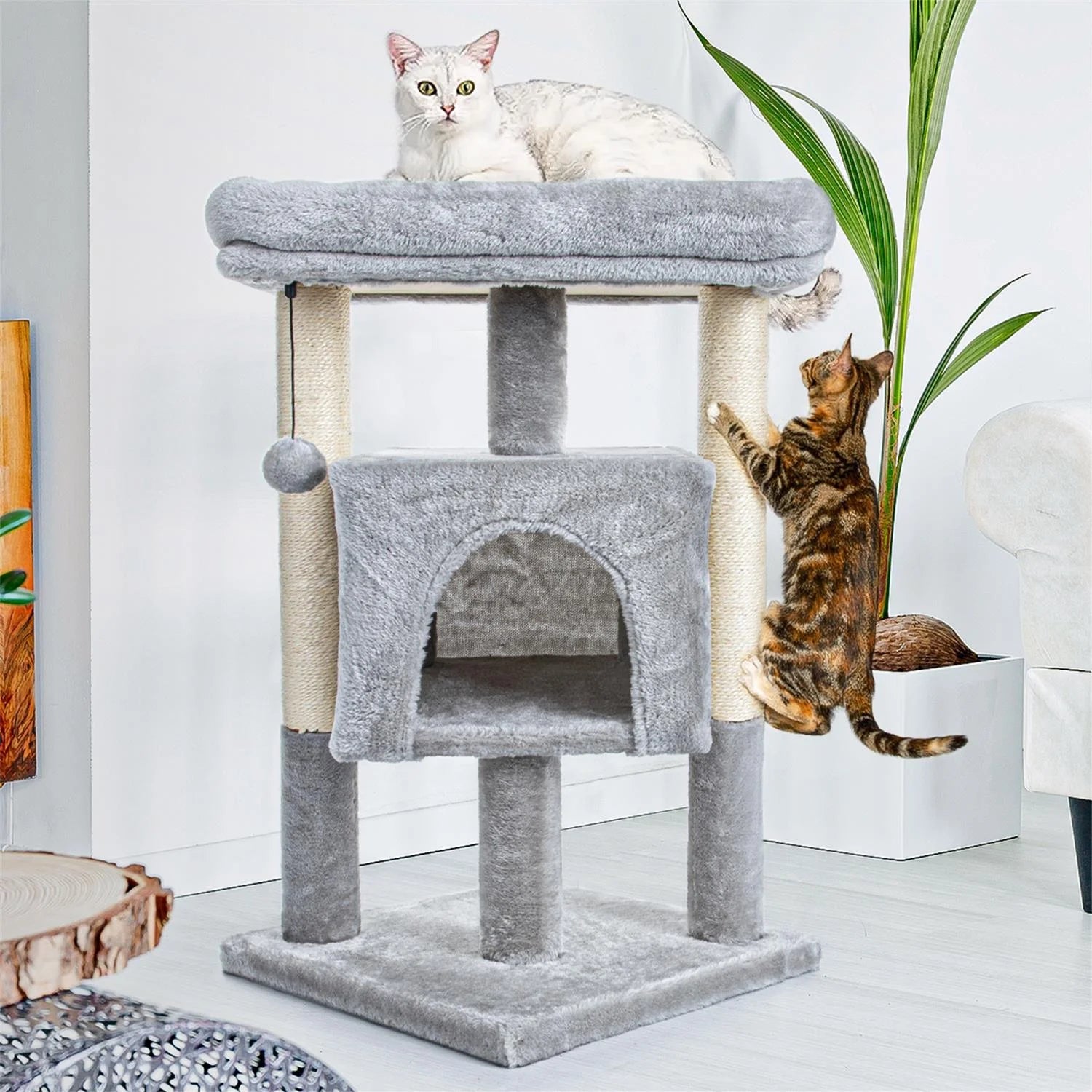 Pefilos 29" Cat Tree Tower for Indoor Cats Cat Condo with Sisal Scratching Posts, Plush Perch, Cat Bed Furniture, Gray