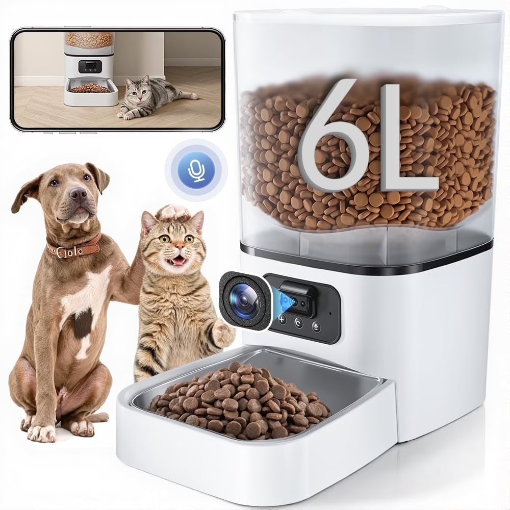 DOMIPET - Wi-Fi Automatic Pet Feeder with Camera & Night Vision, Two-Way Audio, 6L.