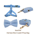 Blue Corduroy Dog Collar and Leash Set for Dogs