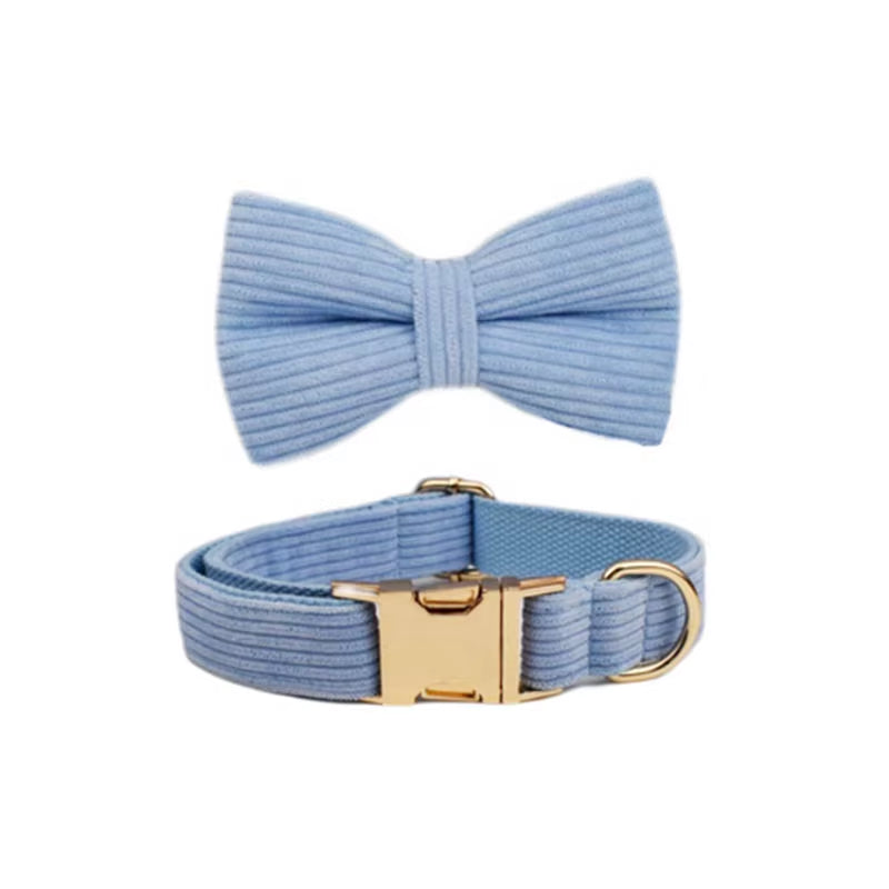 Blue Corduroy Dog Collar and Leash Set for Dogs