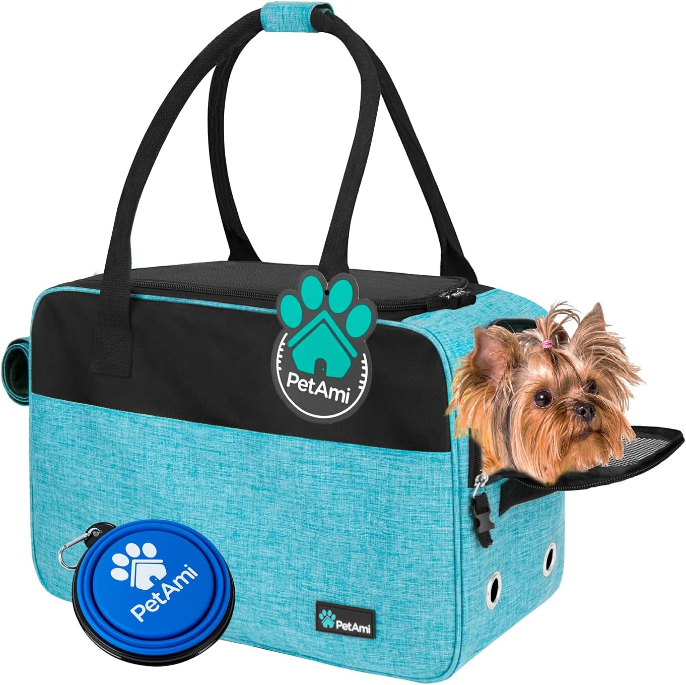 Petami Dog Purse Carrier for Small Dogs, Airline Approved Soft Sided Pet Carrier with Pockets, Ventilated Dog Carrying Bag for Puppy Cat, Dog Travel Supplies Bag, Sherpa Bed, Max 12 Lbs, Purple