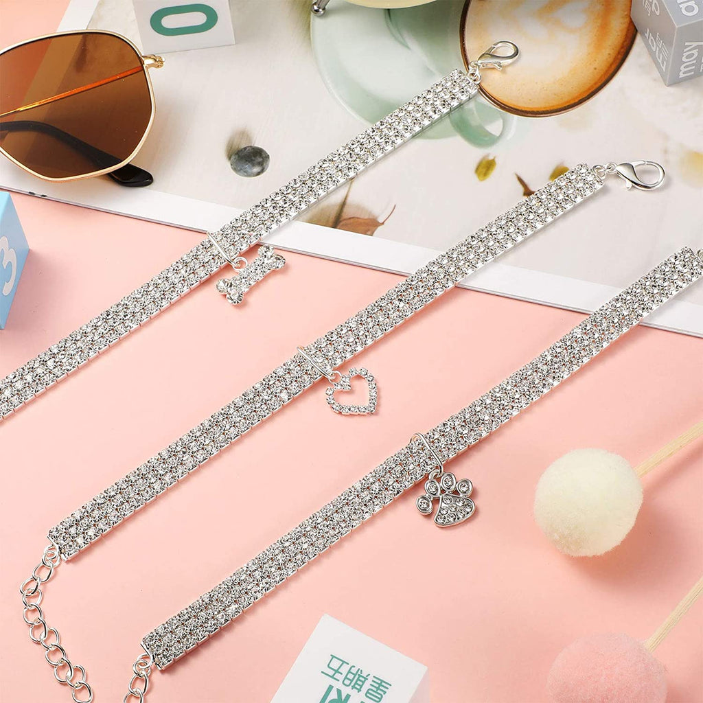 Adjustable Glitter Pendant Necklaces for Small Dogs and Cats (White) - Set of 3