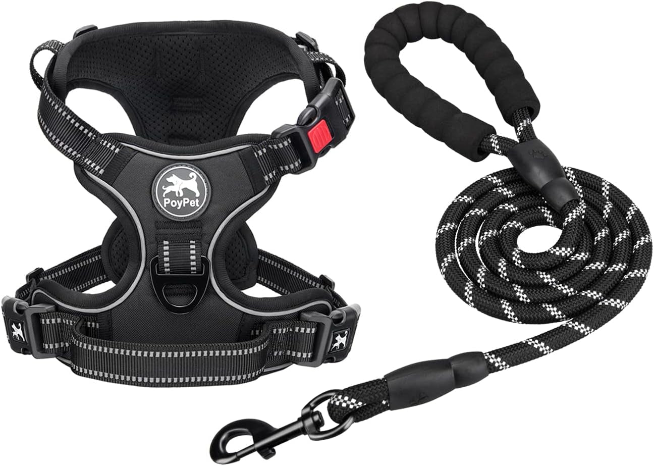 Dog Harness and Leash Combo, Escape Proof,  5 Feet Leash, Reflective Adjustable.