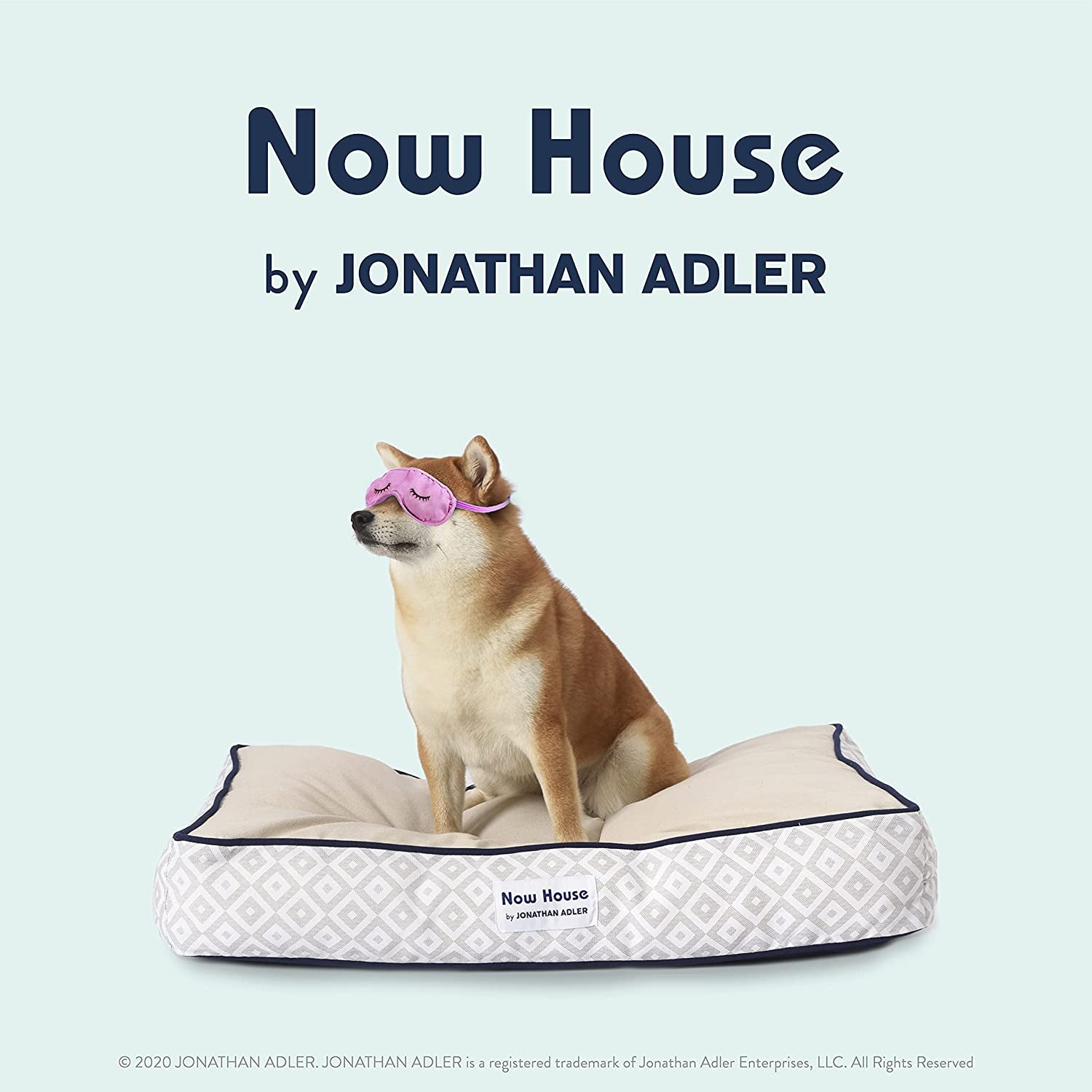 Jonathan Adler Now House for Pets Grey Diamond Cushion Dog Bed, Small Dog Bed, Machine Washable, Cotton/Poly Blend, 17X22X5 Inches