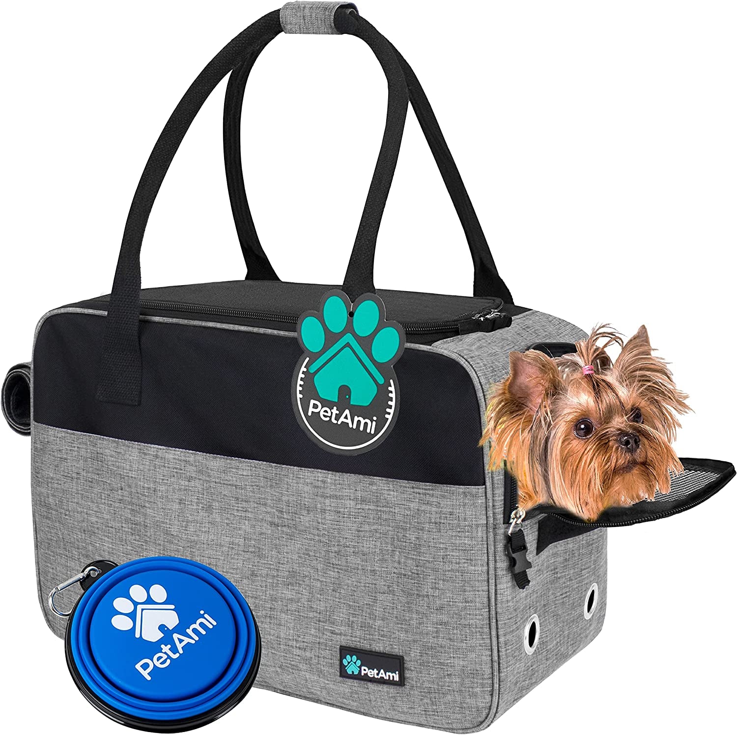 Petami Dog Purse Carrier for Small Dogs, Airline Approved Soft Sided Pet Carrier with Pockets, Ventilated Dog Carrying Bag for Puppy Cat, Dog Travel Supplies Bag, Sherpa Bed, Max 12 Lbs, Purple
