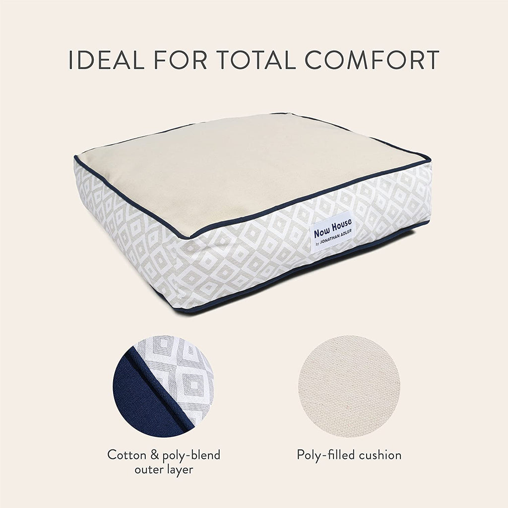 Jonathan Adler Now House for Pets Grey Diamond Cushion Dog Bed, Small Dog Bed, Machine Washable, Cotton/Poly Blend, 17X22X5 Inches