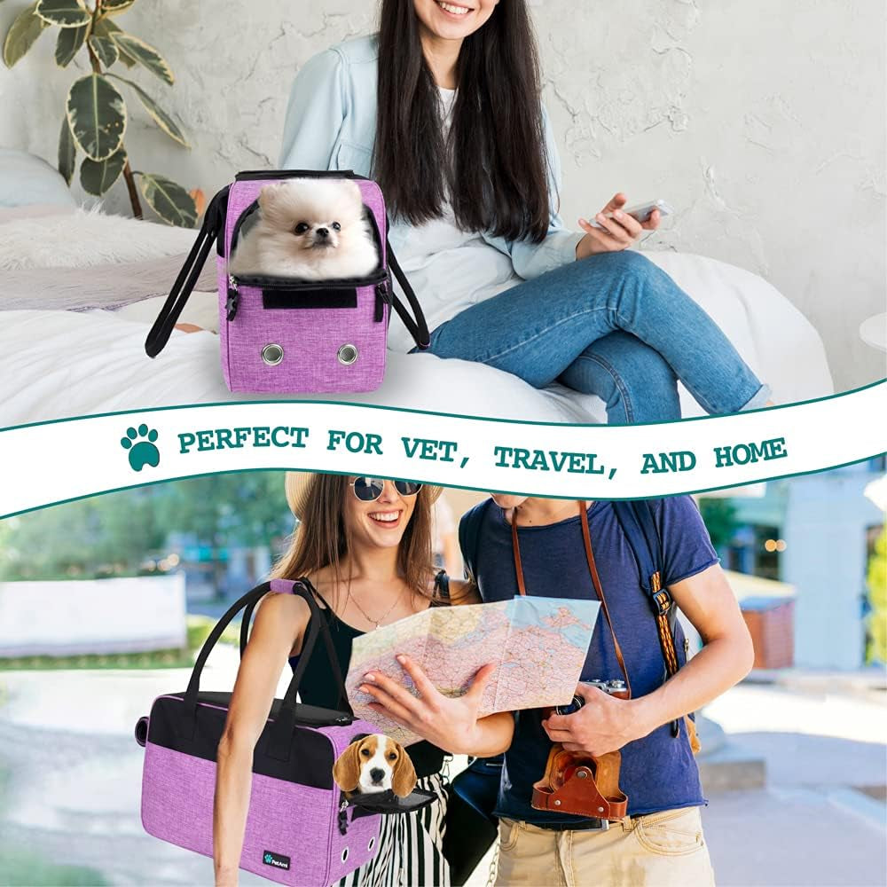 Petami Dog Purse Carrier for Small Dogs, Airline Approved Soft Sided Pet Carrier with Pockets, Ventilated Dog Carrying Bag for Puppy Cat, Dog Travel Supplies Bag, Sherpa Bed, Max 12 Lbs, Purple