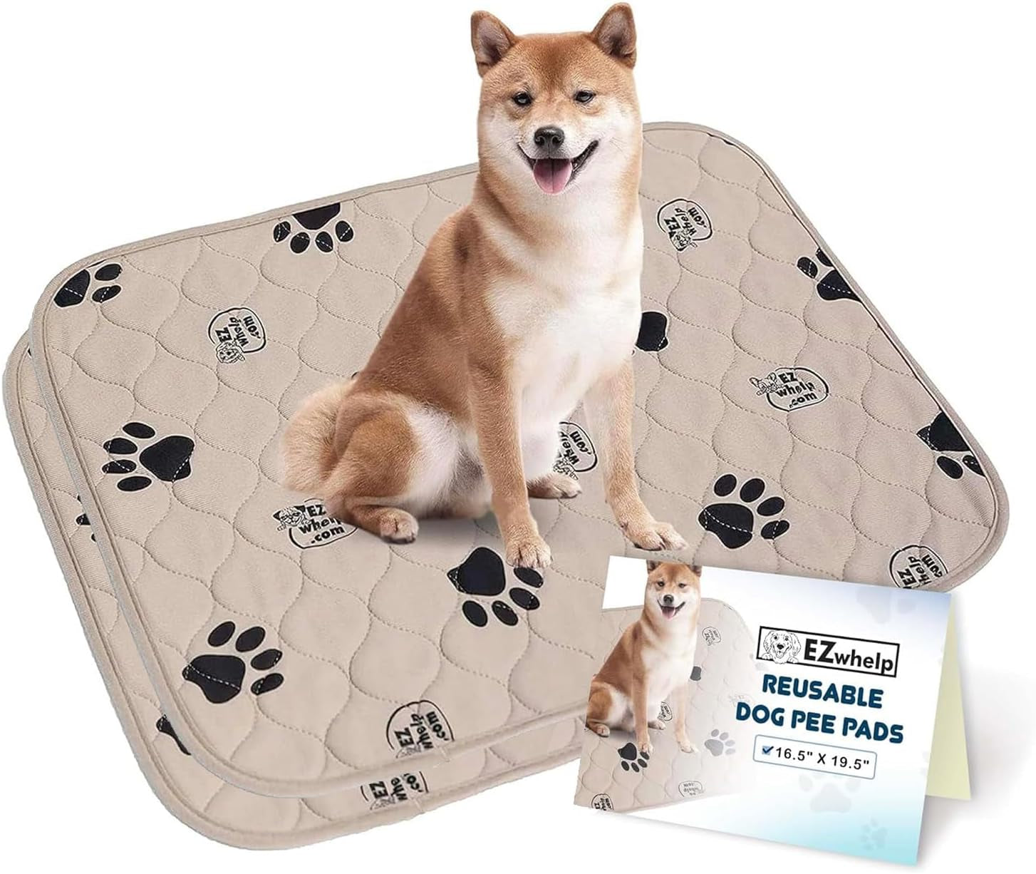 Ezwhelp Reusable Dog Pee Pads, Washable Waterproof Mats for Potty Training or Whelping Pads, Puppy Pad with Rounded Corners, 24X36 Inch, 2 Pack