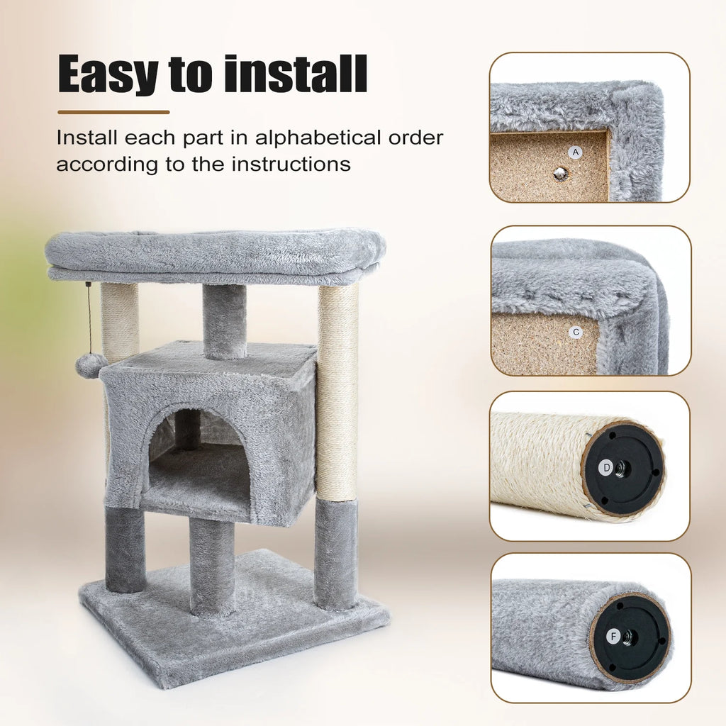 Pefilos 29" Cat Tree Tower for Indoor Cats Cat Condo with Sisal Scratching Posts, Plush Perch, Cat Bed Furniture, Gray