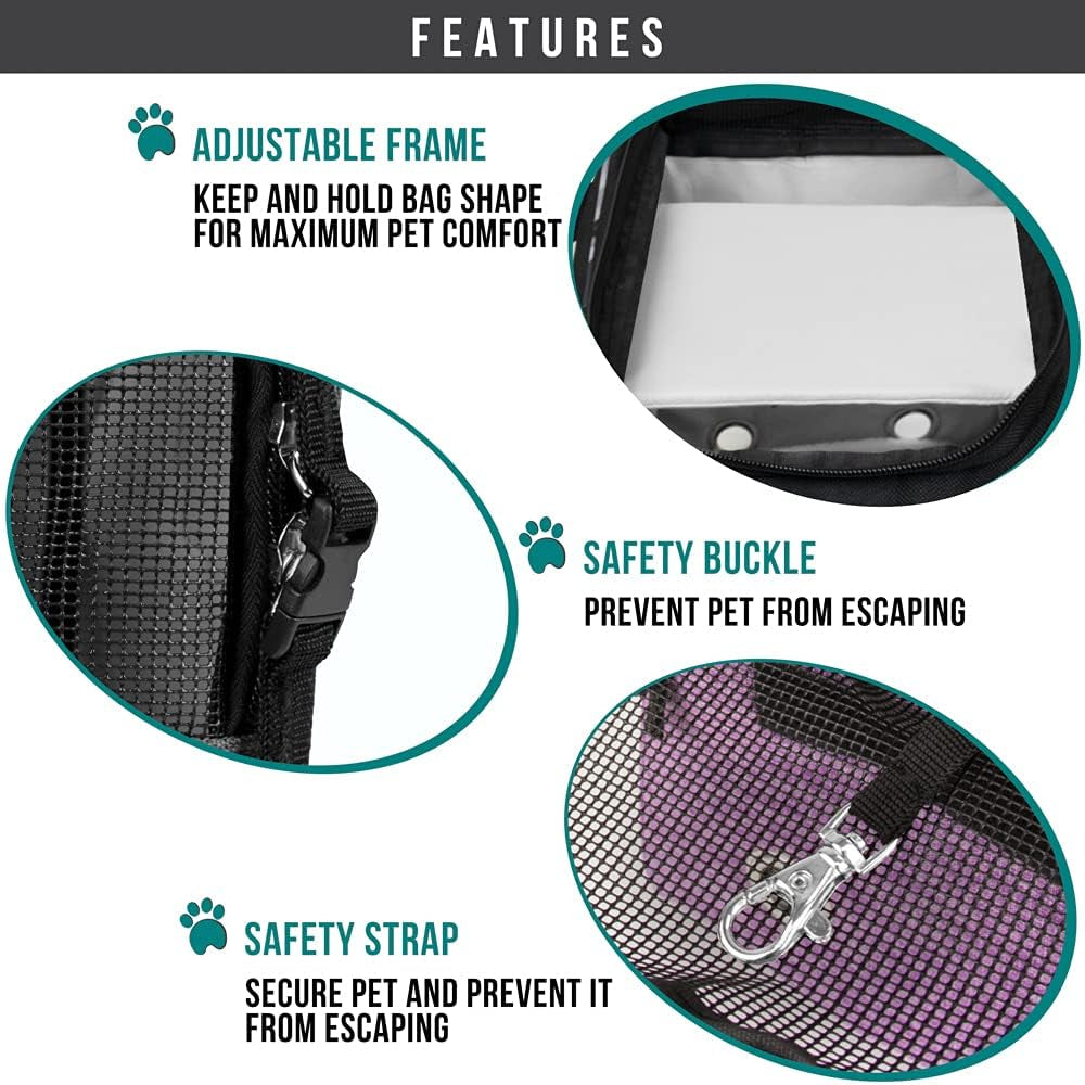 Petami Dog Purse Carrier for Small Dogs, Airline Approved Soft Sided Pet Carrier with Pockets, Ventilated Dog Carrying Bag for Puppy Cat, Dog Travel Supplies Bag, Sherpa Bed, Max 12 Lbs, Purple