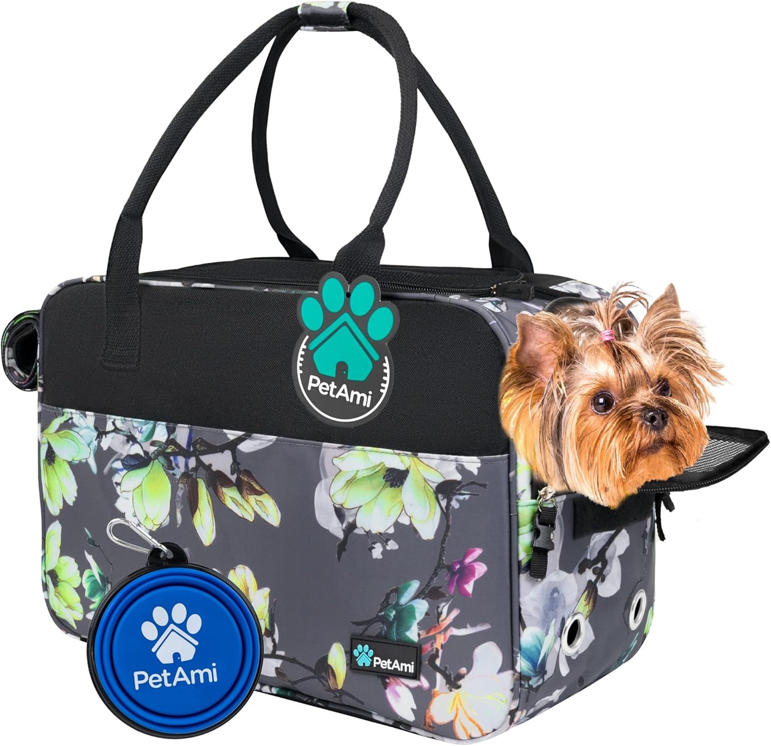 Petami Dog Purse Carrier for Small Dogs, Airline Approved Soft Sided Pet Carrier with Pockets, Ventilated Dog Carrying Bag for Puppy Cat, Dog Travel Supplies Bag, Sherpa Bed, Max 12 Lbs, Purple