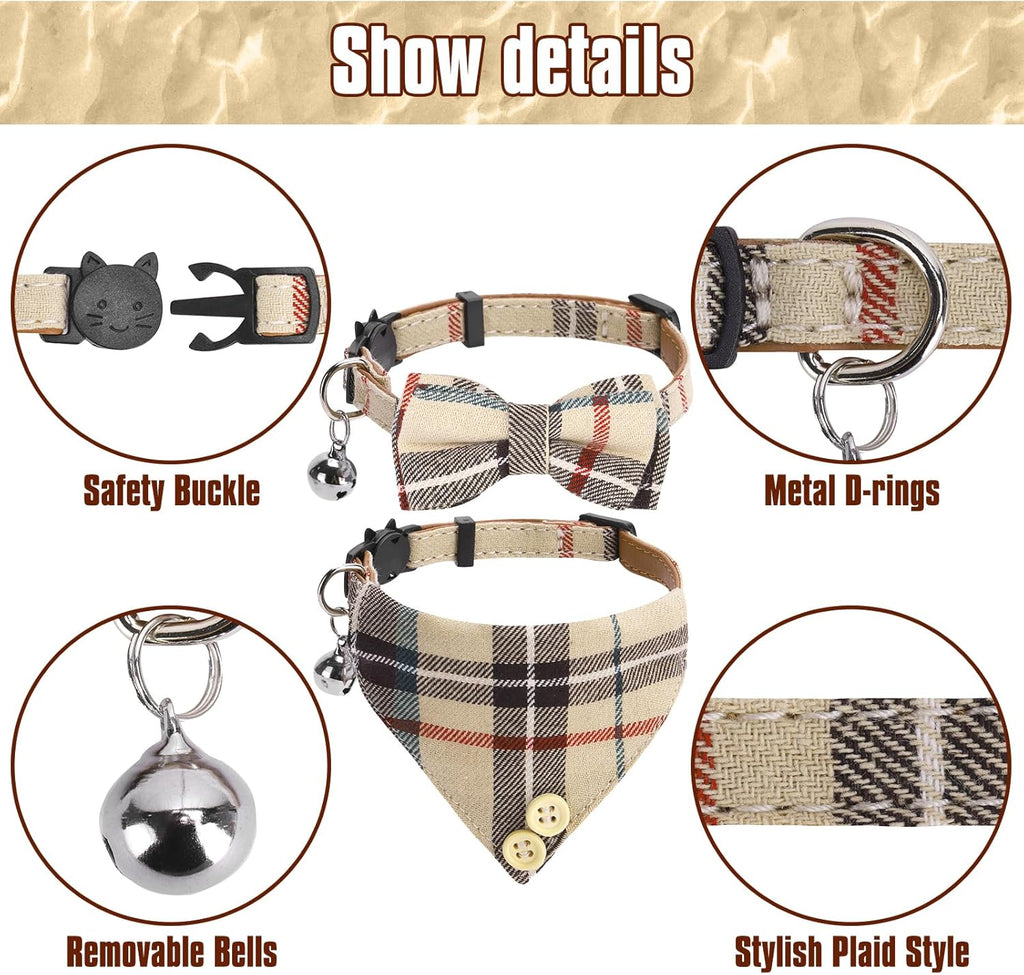 KOOLTAIL Breakaway Cat Collars – 2-Pack Plaid Bandana Set