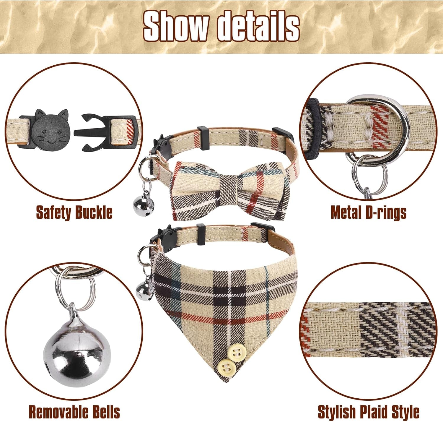 KOOLTAIL Breakaway Cat Collars – 2-Pack Plaid Bandana Set