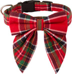 ADOGGYGO Red Plaid Christmas Dog Collar with Removable Bow Tie