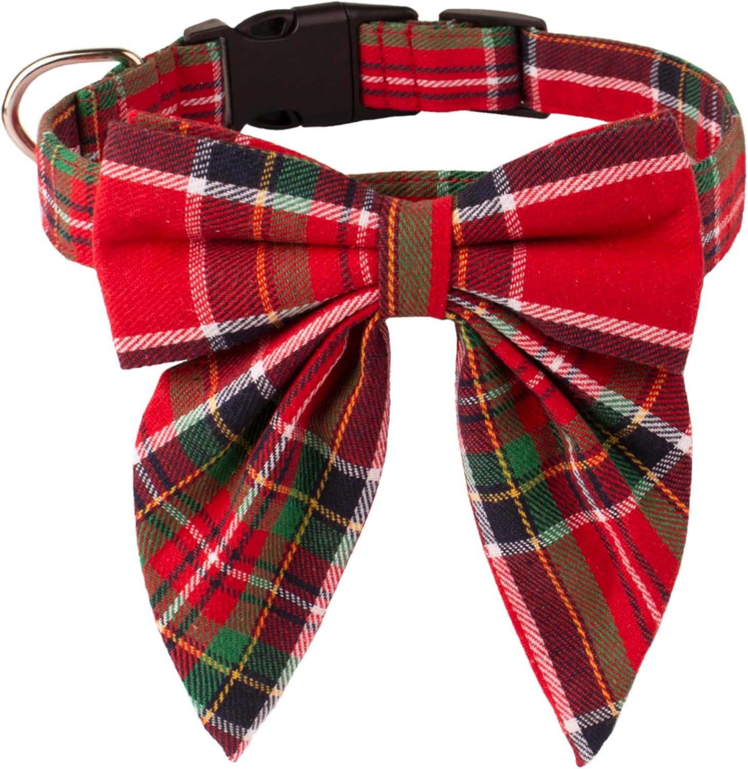 ADOGGYGO Red Plaid Christmas Dog Collar with Removable Bow Tie