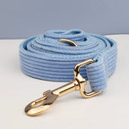 Blue Corduroy Dog Collar and Leash Set for Dogs