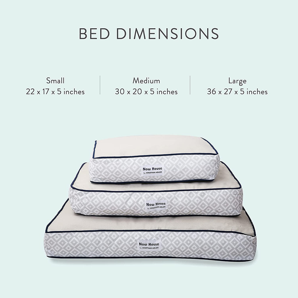 Jonathan Adler Now House for Pets Grey Diamond Cushion Dog Bed, Small Dog Bed, Machine Washable, Cotton/Poly Blend, 17X22X5 Inches