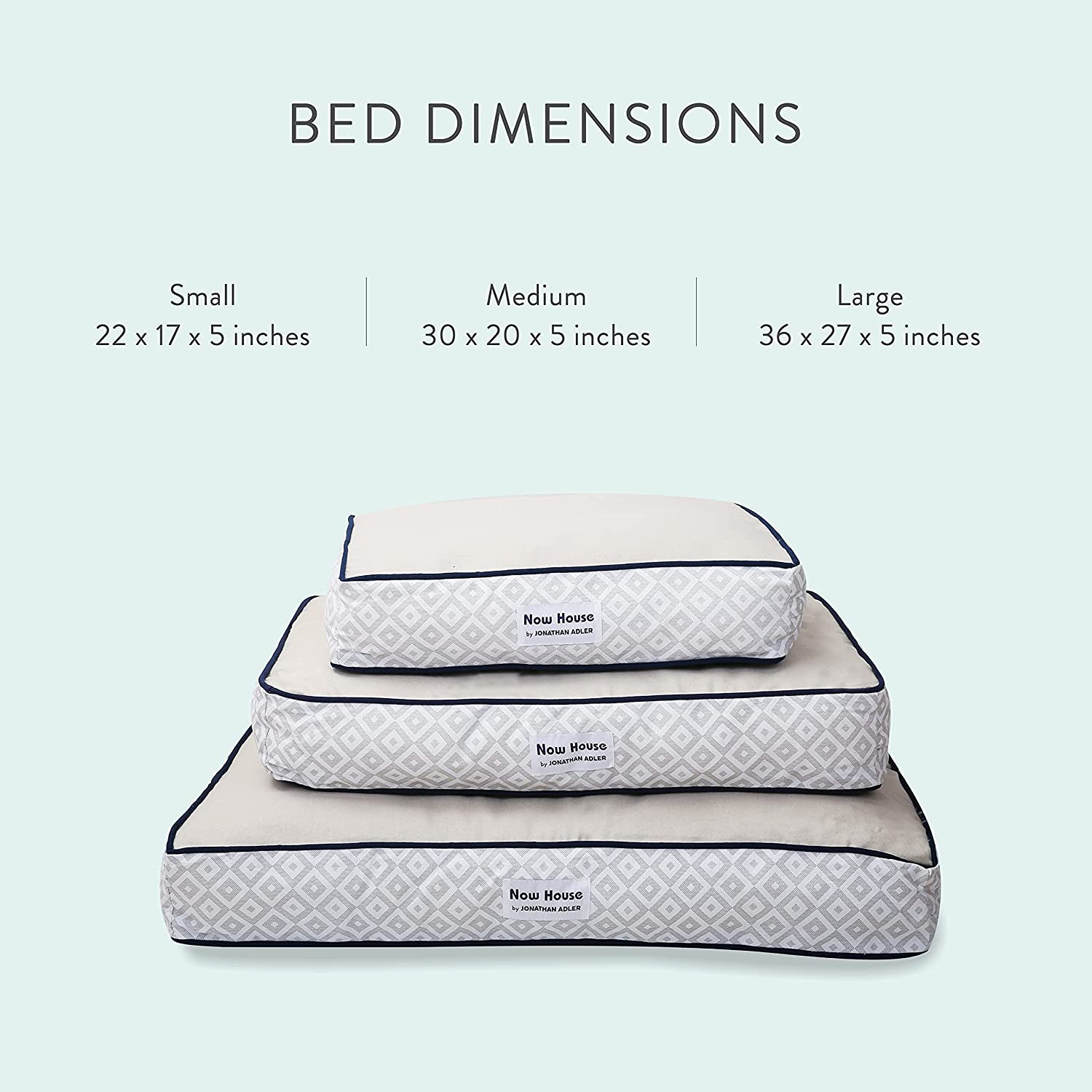 Jonathan Adler Now House for Pets Grey Diamond Cushion Dog Bed, Small Dog Bed, Machine Washable, Cotton/Poly Blend, 17X22X5 Inches