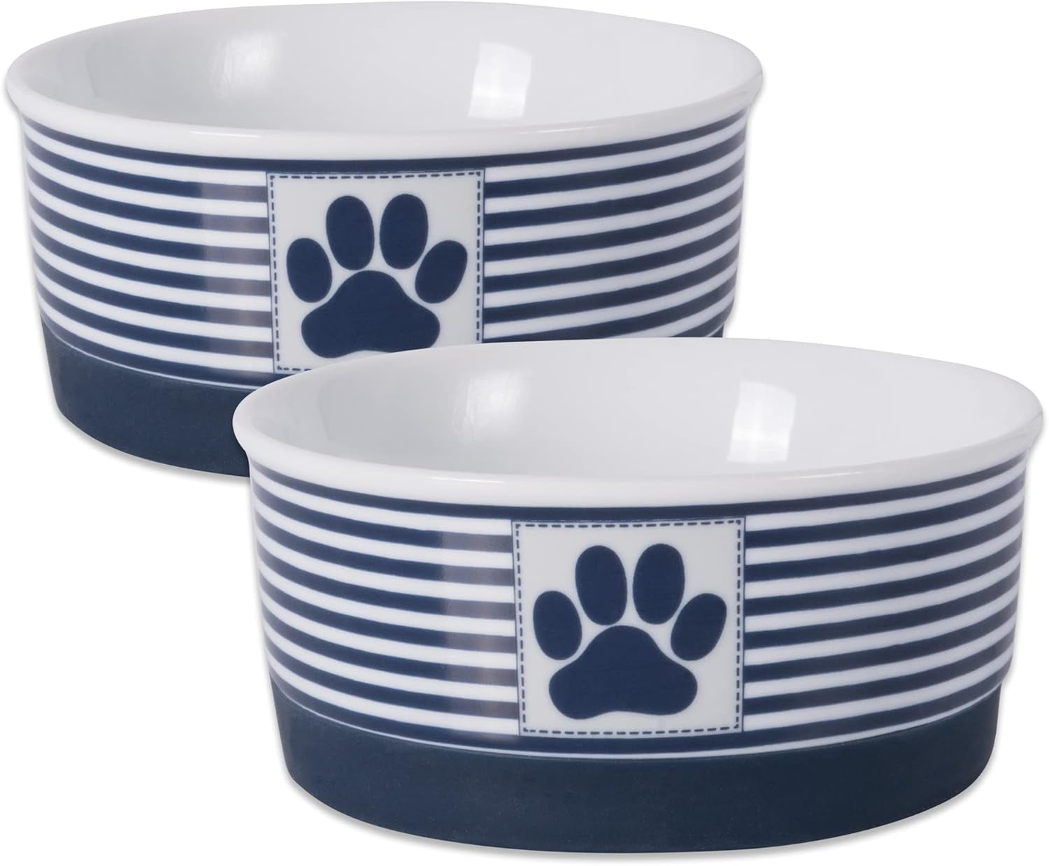 Bone Dry Paw & Patch Ceramic Pet Collection, Large Set, 7.5X2.4", Nautical Blue, (Pack of 2)