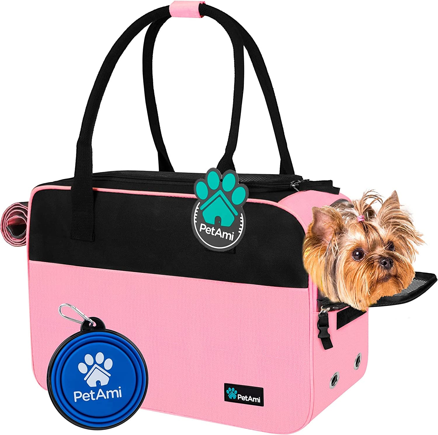 Petami Dog Purse Carrier for Small Dogs, Airline Approved Soft Sided Pet Carrier with Pockets, Ventilated Dog Carrying Bag for Puppy Cat, Dog Travel Supplies Bag, Sherpa Bed, Max 12 Lbs, Purple