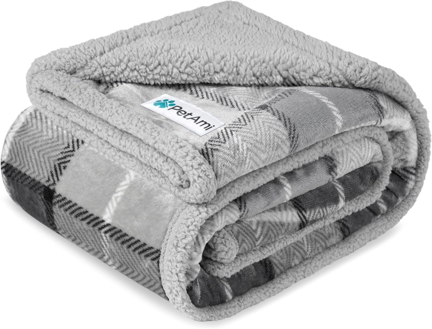 Petami Waterproof Dog Blanket for Queen Bed Large XL Dog Throw for Couch Cover Leakproof Furniture Protection, Sherpa Fleece, Reversible Soft Washable 90X90 Light Gray