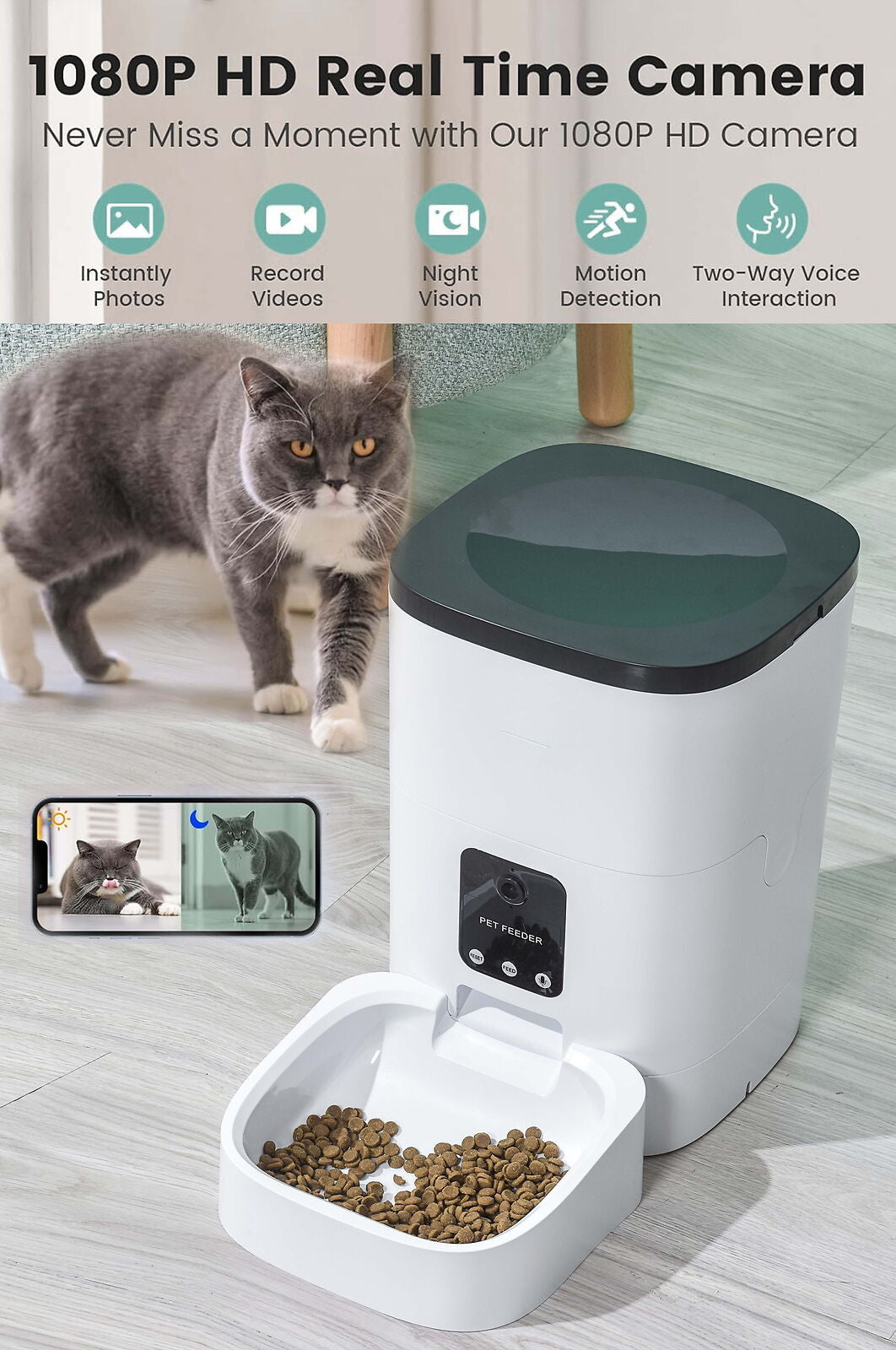 6L Automatic Pet Feeder with Camera & App Control for Cats and Dogs