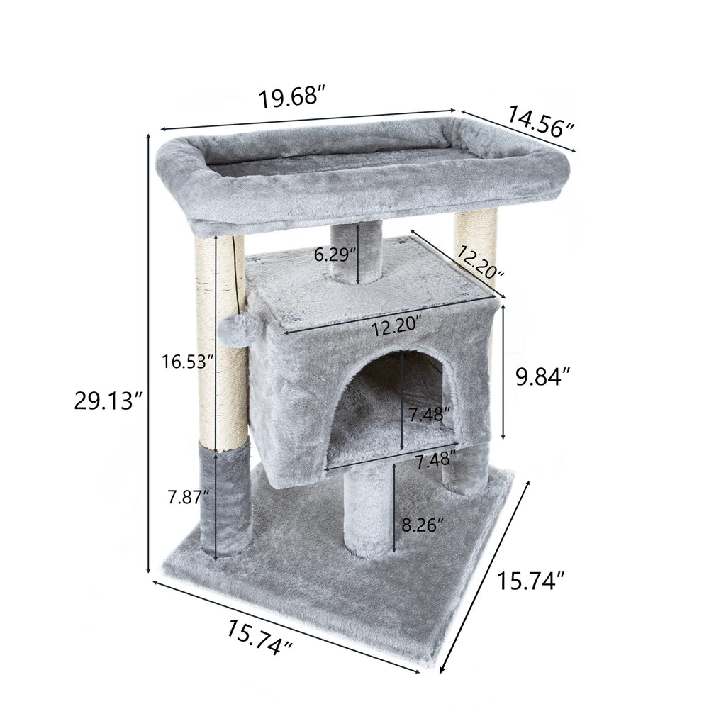 Pefilos 29" Cat Tree Tower for Indoor Cats Cat Condo with Sisal Scratching Posts, Plush Perch, Cat Bed Furniture, Gray