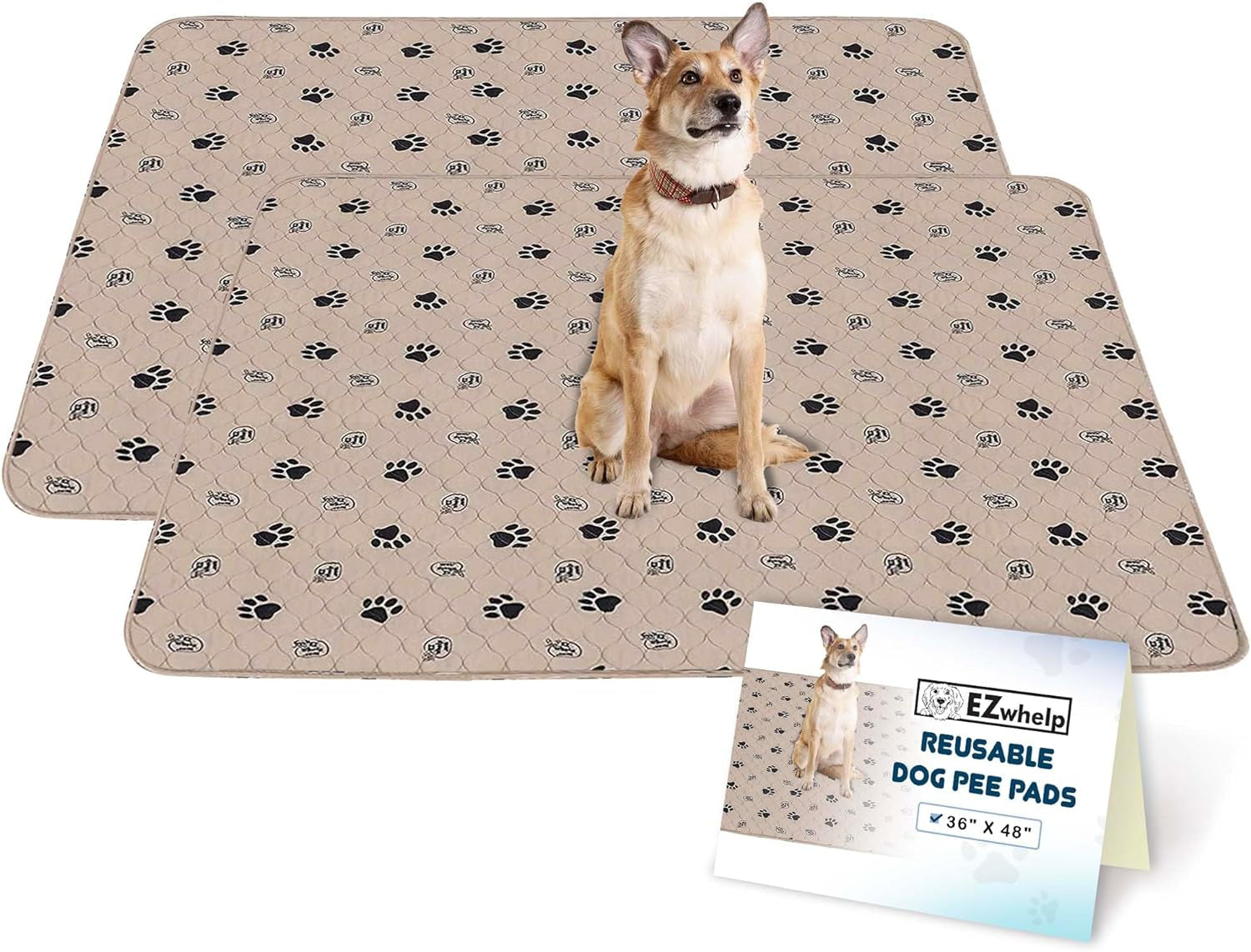 Ezwhelp Reusable Dog Pee Pads, Washable Waterproof Mats for Potty Training or Whelping Pads, Puppy Pad with Rounded Corners, 24X36 Inch, 2 Pack