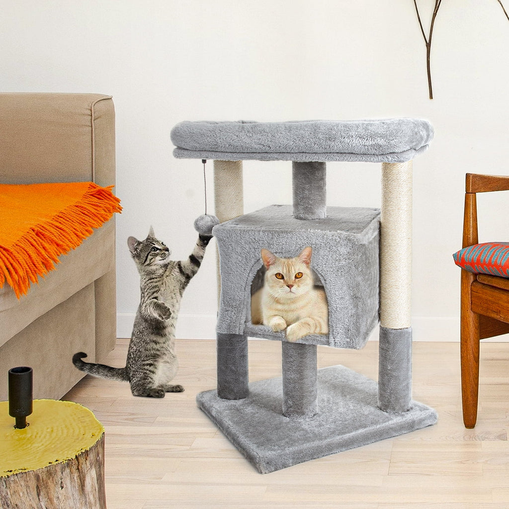 Pefilos 29" Cat Tree Tower for Indoor Cats Cat Condo with Sisal Scratching Posts, Plush Perch, Cat Bed Furniture, Gray
