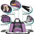 Petami Airline Approved Pet Carrier for Cat, Soft Sided Dog Carrier for Small Dog, Cat Travel Supplies Accessories for Indoor Cat, Ventilated Pet Carrying Bag Medium Kitten Puppy, Large Heather Purple
