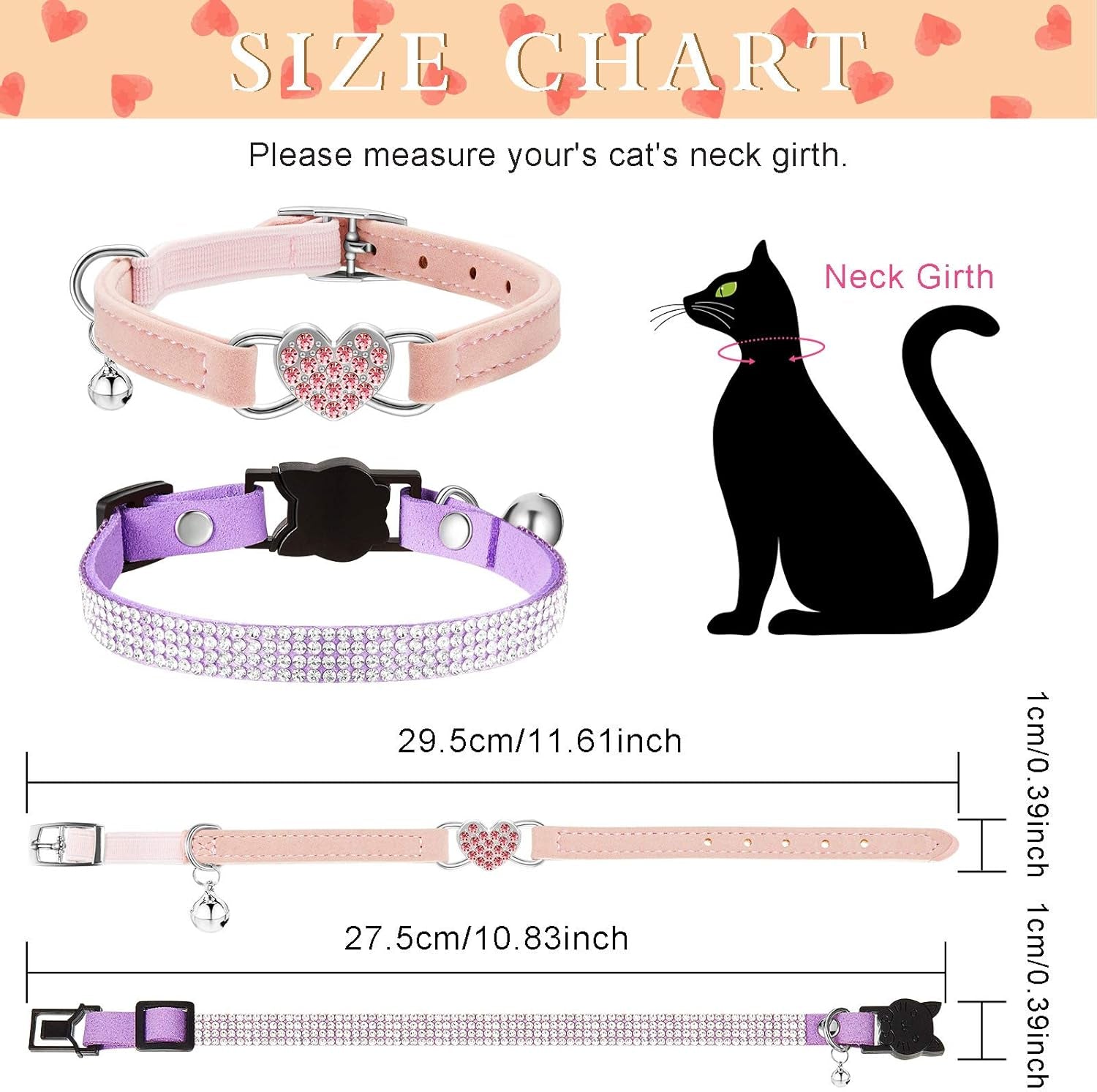 4-Pack Velvet Rhinestone Cat Collars with Bells – Breakaway, Adjustable, Pink & Purple